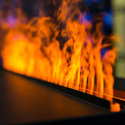 Flame line from gas fireplace, closeup