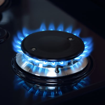 Natural gas burner flame on stove